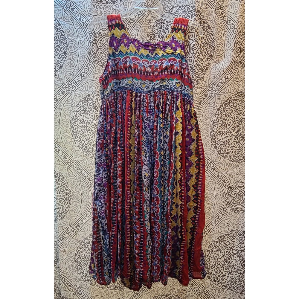 Sita Sleeveless Button Boho Dress Womens L Fits Like M Multicolor Cotton Nepal